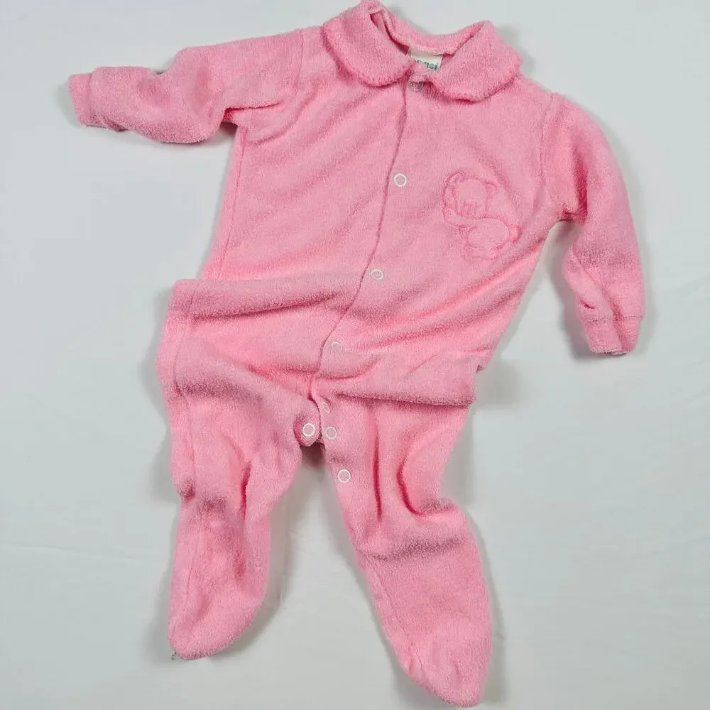 Vintage 1980s Le Roi Sleeping Teddy Bear Pink Footie Pajamas Sz L 9-12 months